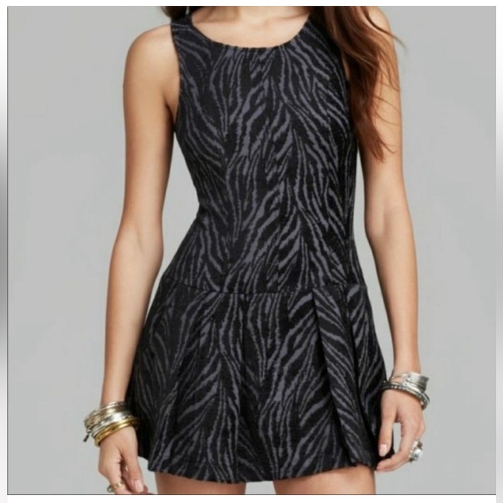 Free People Black and Gray Zebra Mini Dress s 8